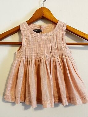 Baby Gap Pink Shimmer Tunic Tank Girls 18-24 Metallic Pleated Party Lined
